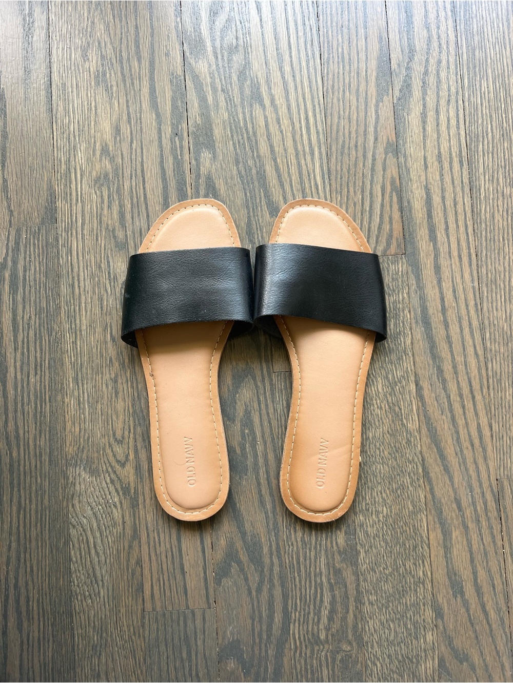 Old Navy Black and Tan Slip-On Slide Sandals for Women